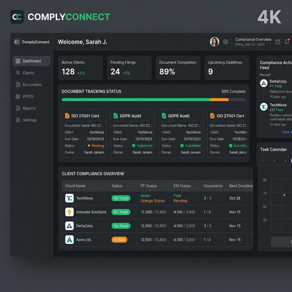 Compliance workflow and deadline tracking interface