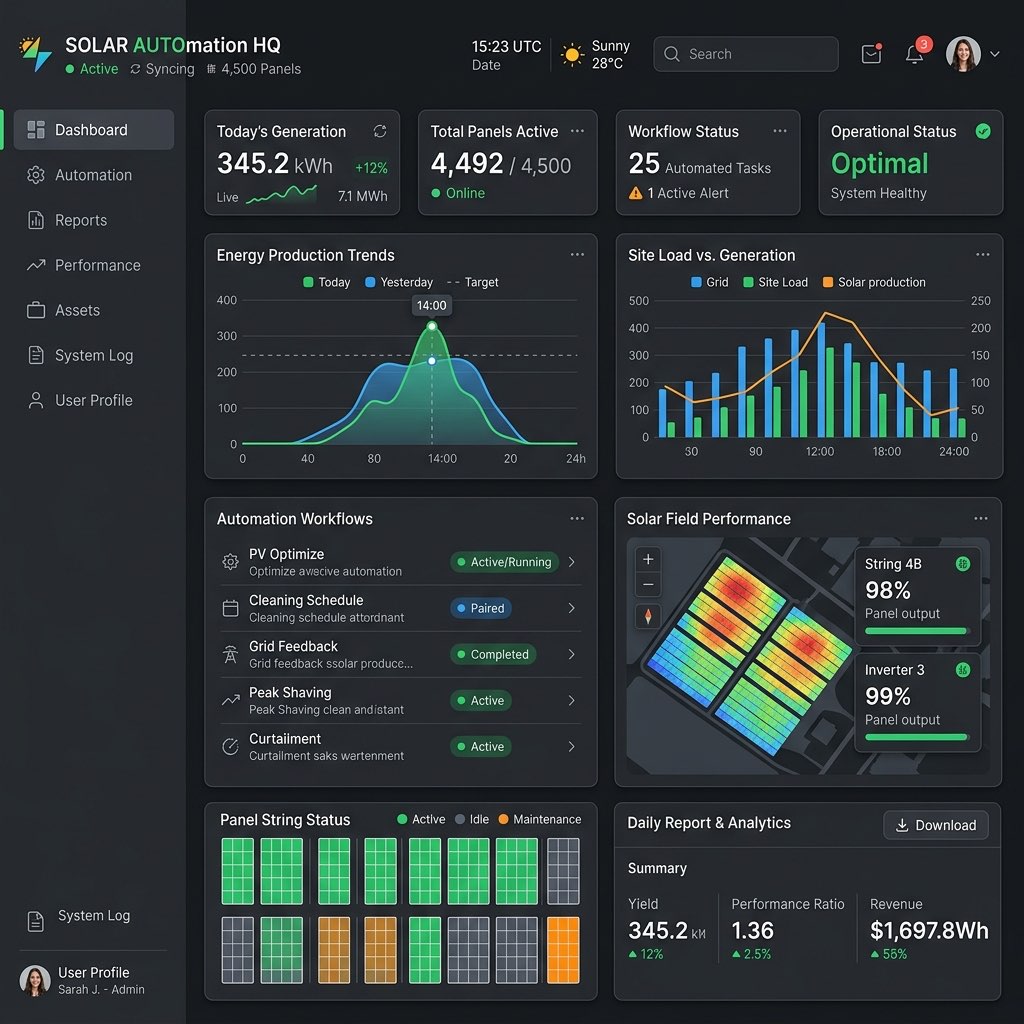 Solar operations dashboard and automation interface